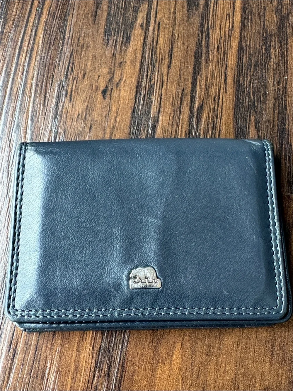 Brown Bear Navy Leather Key & Card Holder with Silver Bear Emblem